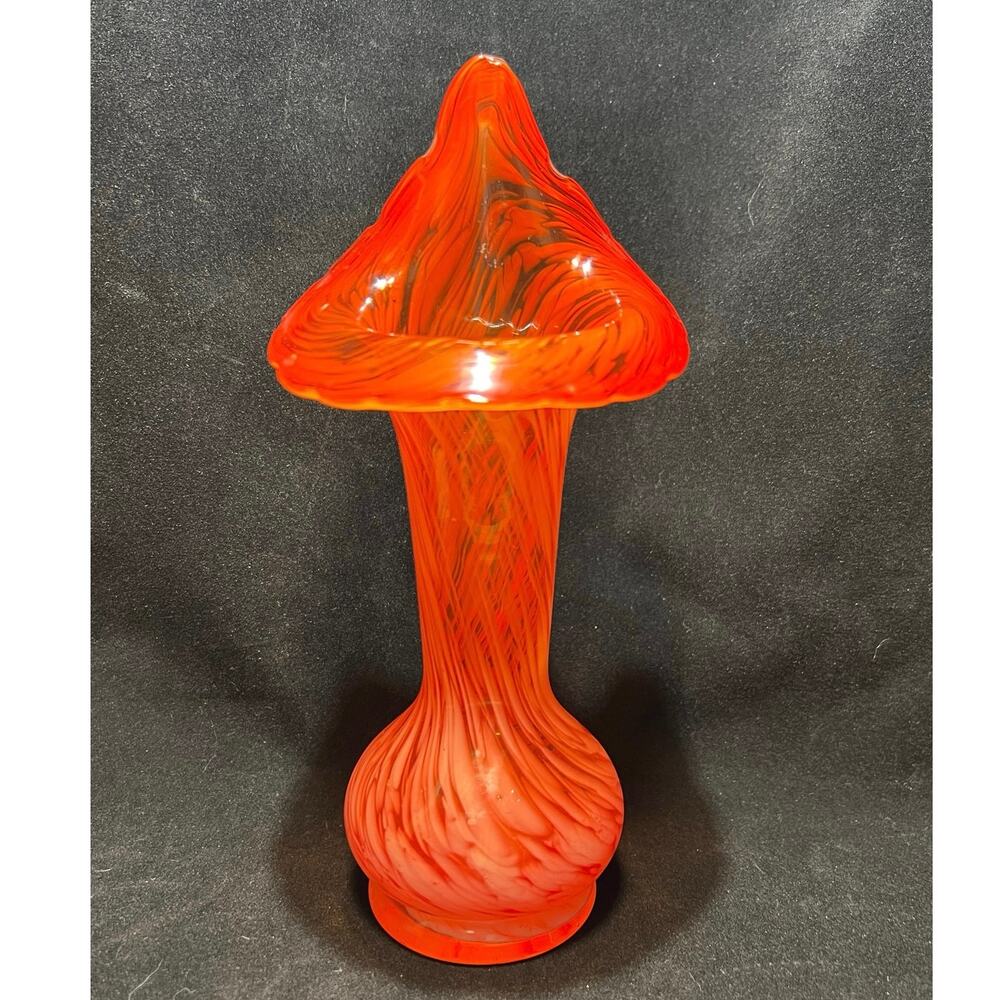 Hand Blown Tulip Vase, Orange 8.5 in.